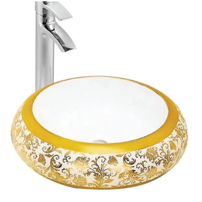 CHẬU ĐẶT BÀN LAVABO VIỀN VÀNG TA 500