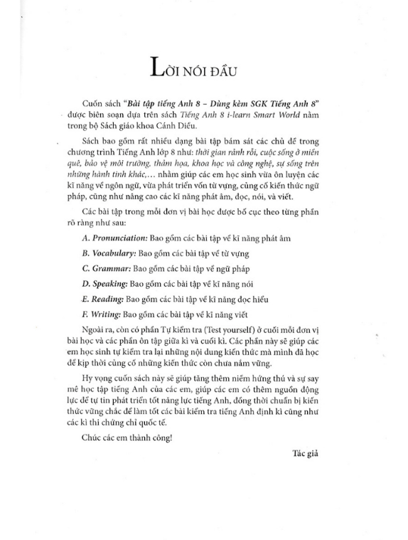 Hình ảnh Sách - Bài Tập Tiếng Anh 8 (Không Đáp Án) Dùng Kèm SGK Tiếng Anh 8 (Bám Sát SGK Cánh Diều I-Learn Smart World)