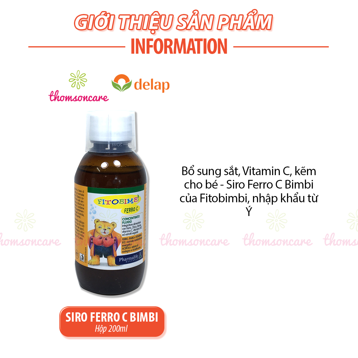 Siro Ferro C Bimbi - Bổ sung sắt, vitaminC, kẽm cho bé -  Của Fitobimbi, nhập khẩu từ Ý