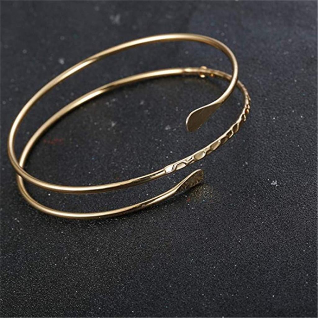 2Pcs Minimalist Metal Swirl Coil Upper Arm Cuff Womens Open Armband Bangle