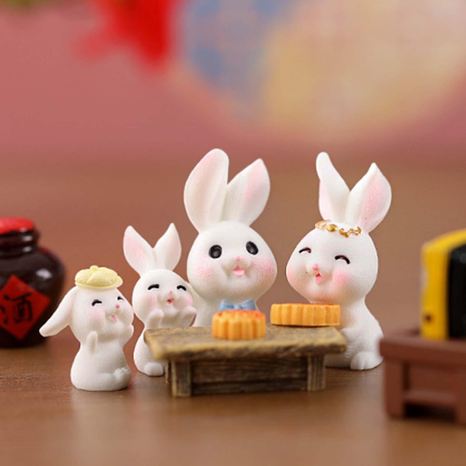 8x Cute Miniature Bunny Figurines Art Sculpture Resin Crafts Animal Figures Collection for Cabinet Living Room Home Decoration Ornament