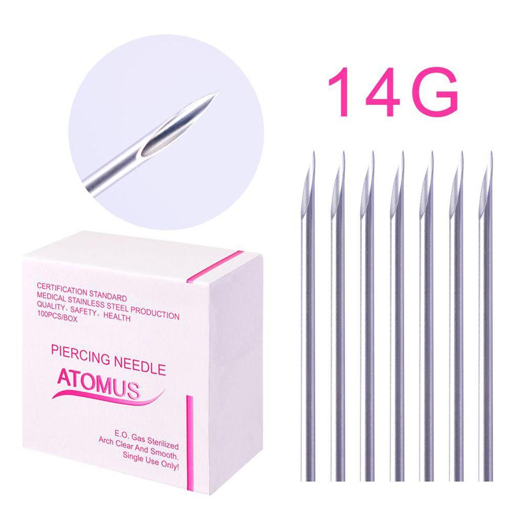 100Pcs Sterile Piercing Needles for Body Ear Navel Nipple - Gauge 12G/14G/16G/18G/20G/Mix Size