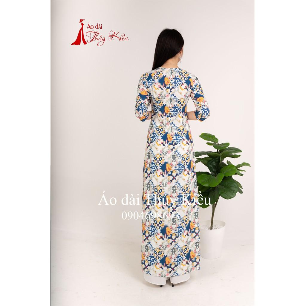 Áo dài Thúy Kiều in 3D lụa Nhật họa tiết gạch hoa K22