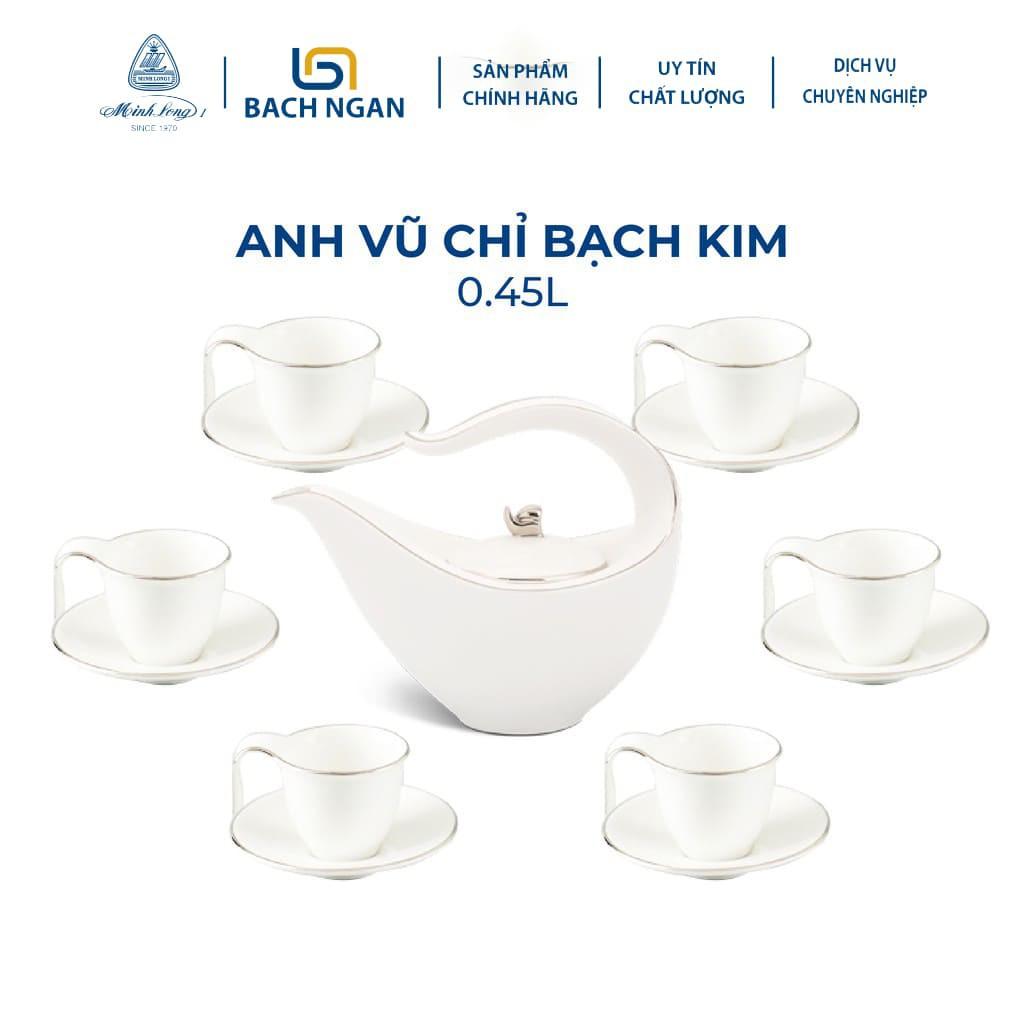 Bộ Ấm Trà Gốm Sứ Minh Long Anh Vũ Chỉ Bạch Kim 0.45L hàng đẹp, cao cấp, sang trọng đãi khách, quà tặng