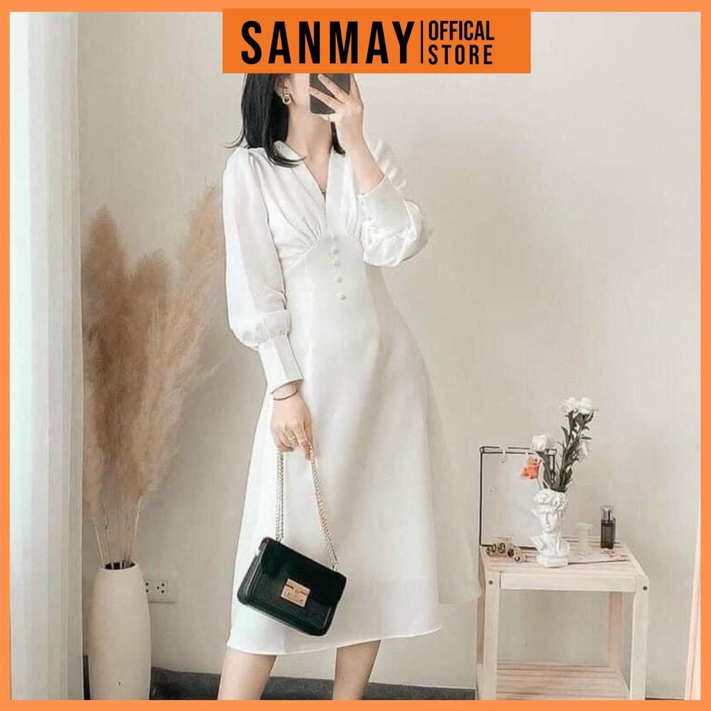 Đầm Cô Dâu Trắng SANMAY Váy Đi Dự Tiệc Cưới Tay Dài Đẹp Dáng Suông Maxi Cao Cấp Thiết Kế Sang Trọng Hàn Quốc VD034