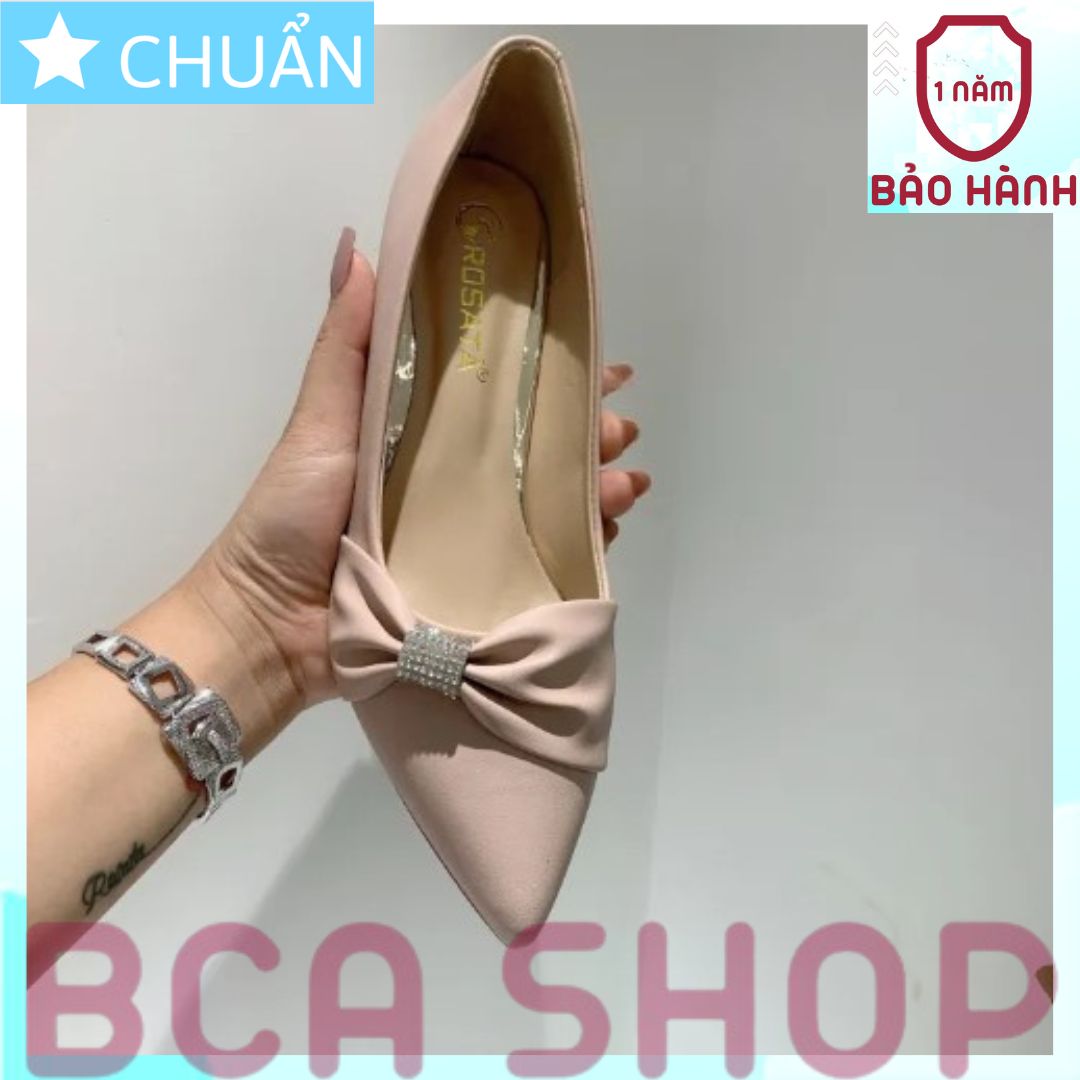 Giày cao gót nữ 5p RO413 ROSATA tại BCASHOP mũi nhọn đính nơ và hạt lấp lánh - màu da đậm