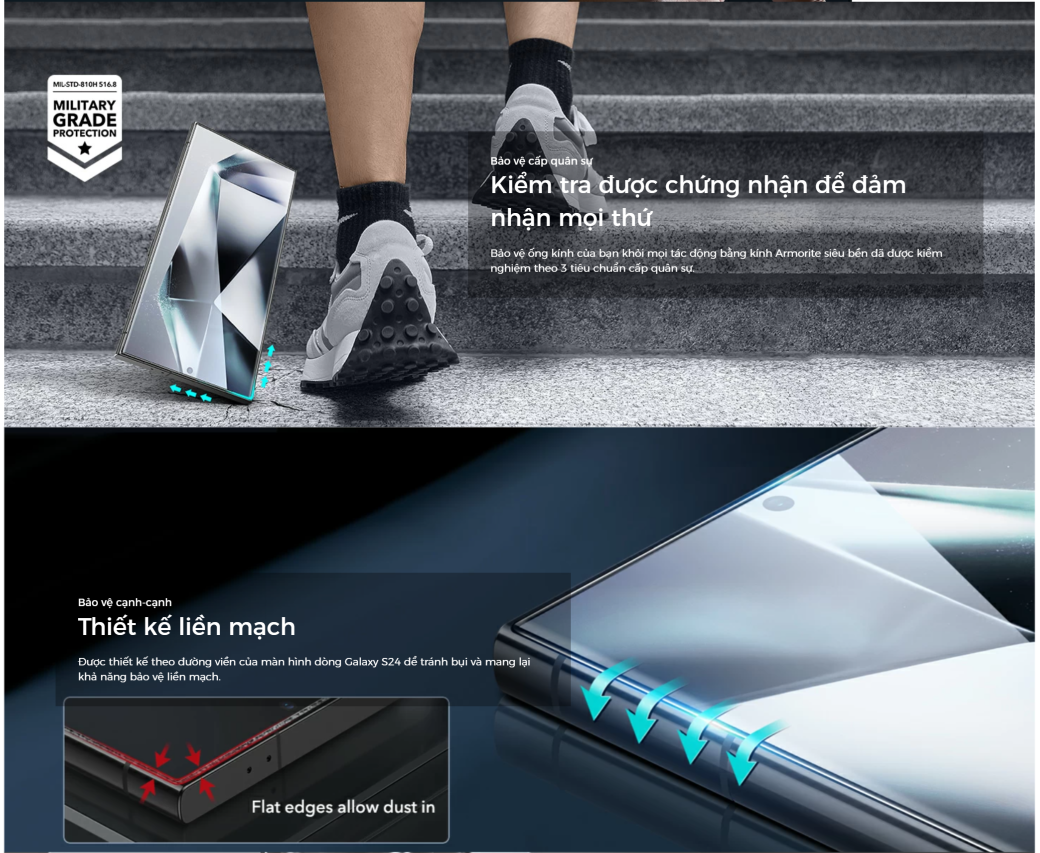 Bộ 2 Kính Cường Lực ESR Tempered-Glass Screen Protector cho Samsung Galaxy S24 Ultra, kèm khung dán_ Hàng chính hãng