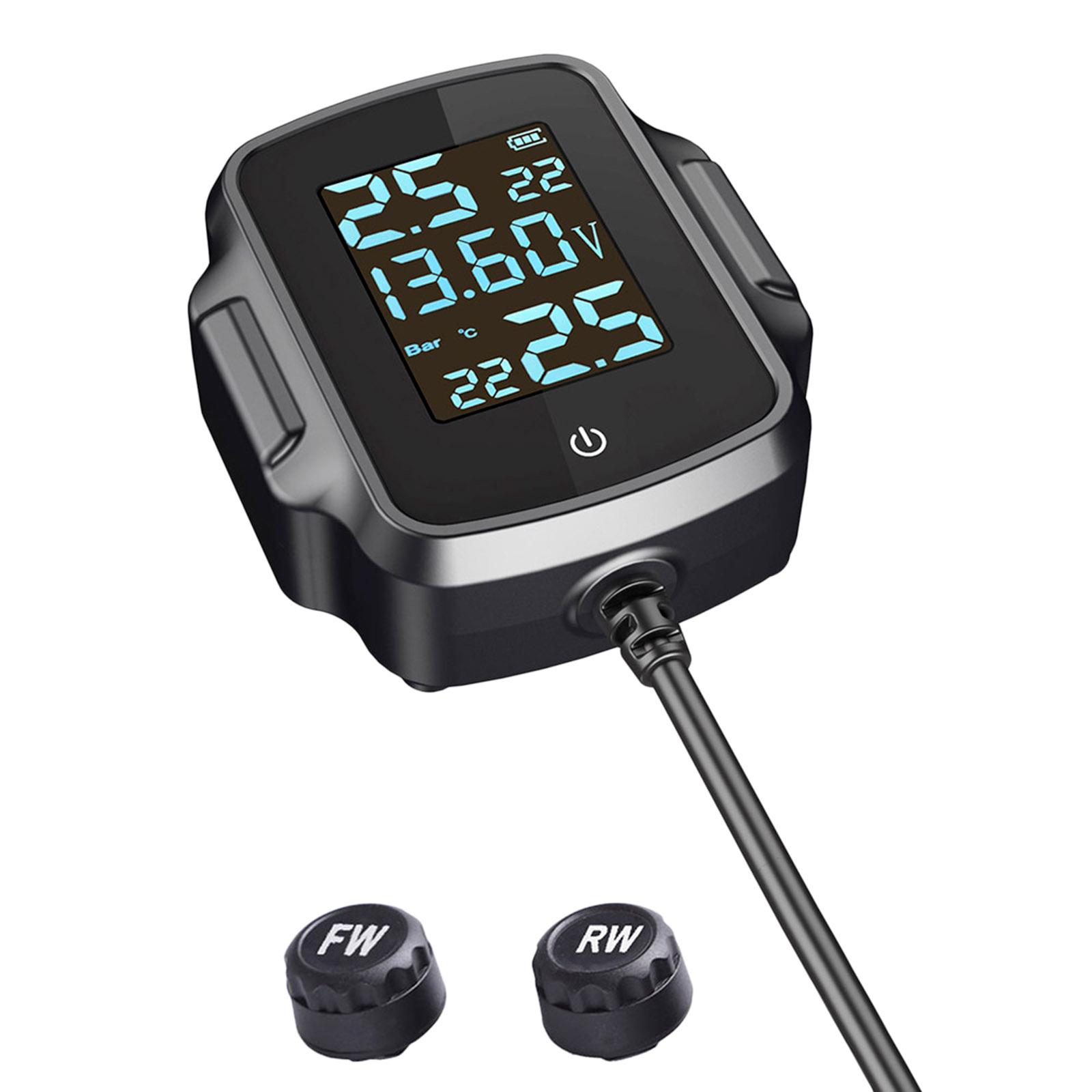 Motorcycle TPMS Tire Pressure Monitoring System Warning Gauge, Tyre Temperature Alarm System, with Voltage Detection, Dustproof