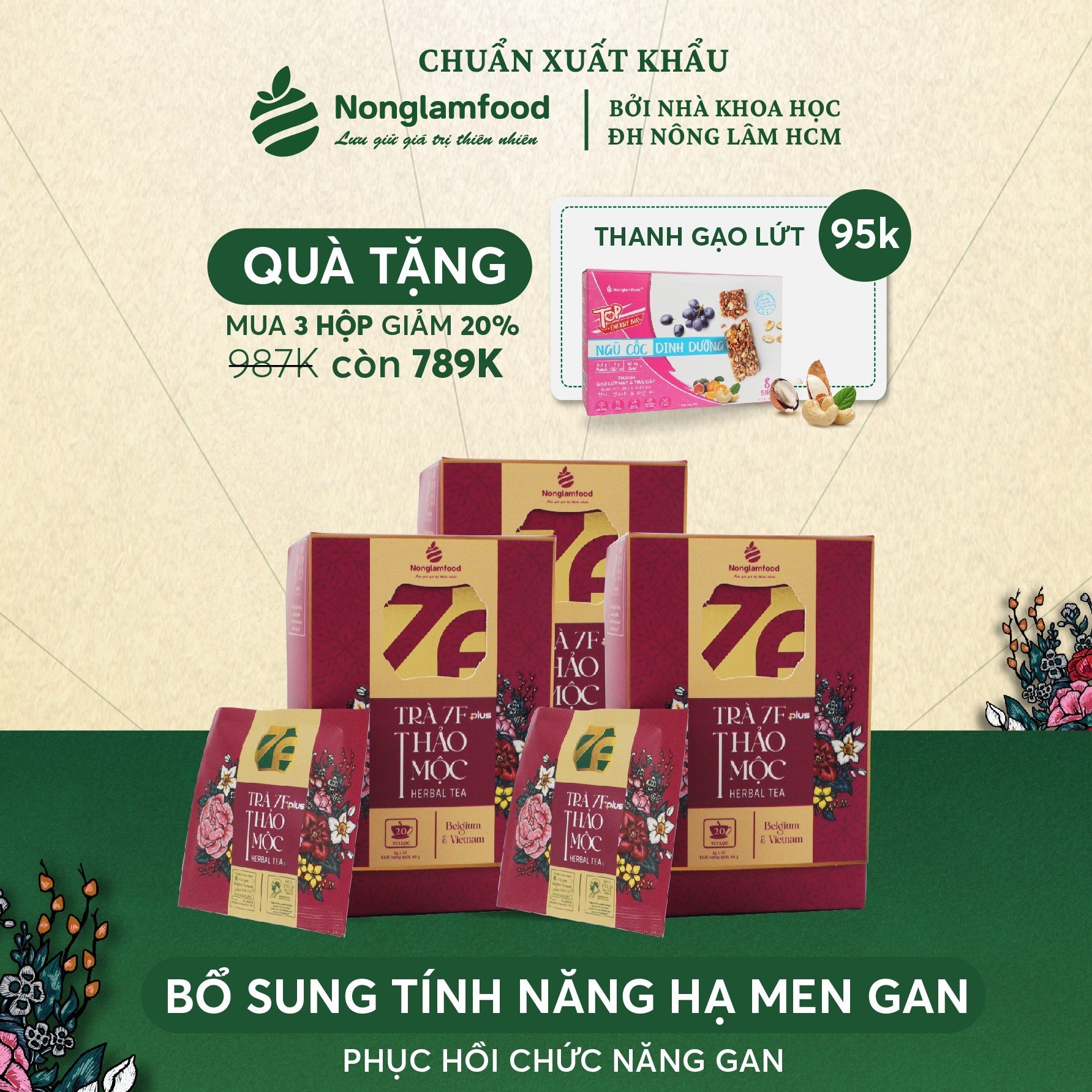 [TẶNG KÈM QUÀ] Combo Trà Thảo Mộc 7F và 7F Plus có vỏ bưởi giảm cân, thanh lọc, mát gan, giảm đường huyết Nonglamfood