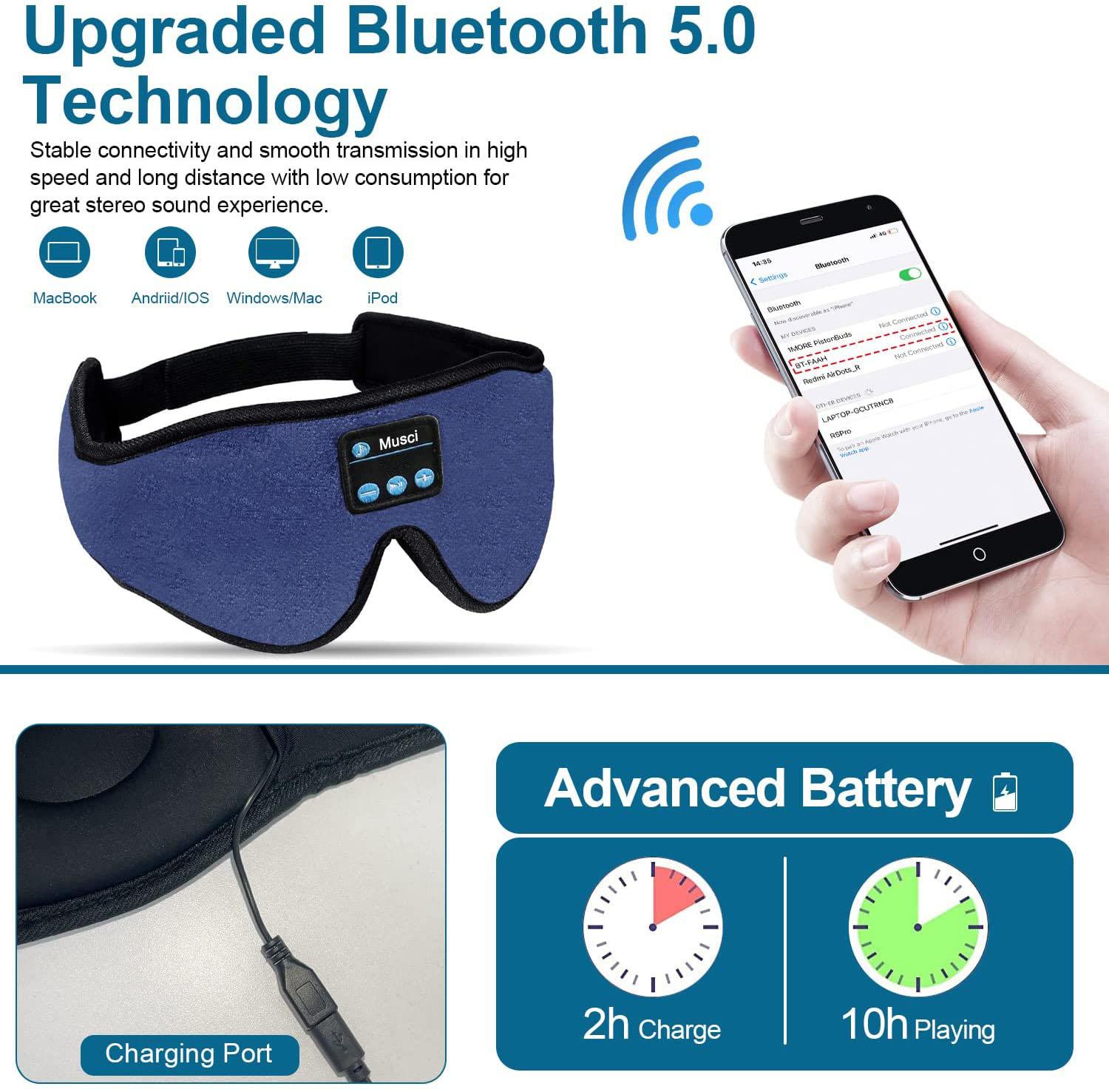 Tai nghe giấc ngủ 3D Bluetooth 5.0 Bang không dây Đồ trang trí mặt nạ thoáng khí cho mắt để ngủ ở phía quà tặng