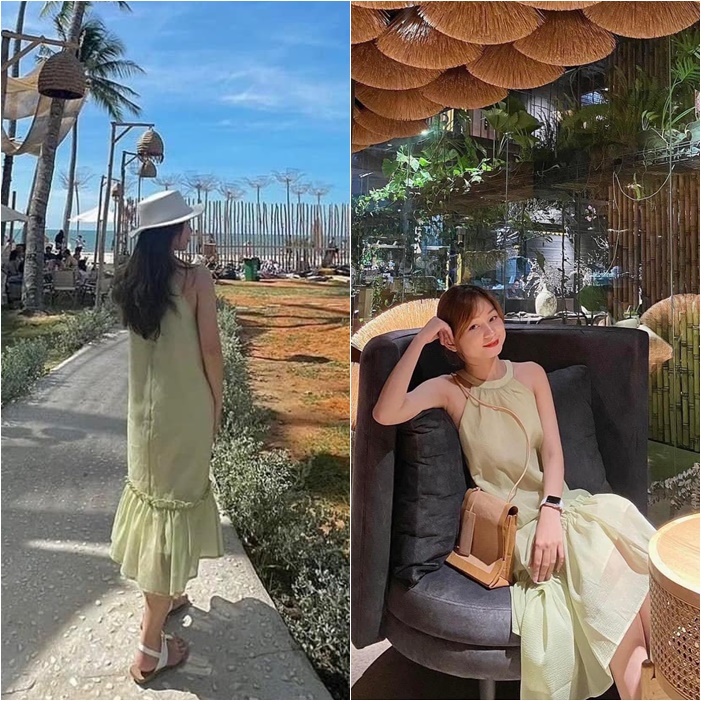 ĐẦM DÂY CỔ YẾM DÀI MIDI SUÔNG TRƠN XANH BƠ SÁT NÁCH HẠ EO MAXI ĐUÔI CÁ DẠO PHỐ ĐI TIỆC ĐI CHƠI ĐI BIỂN