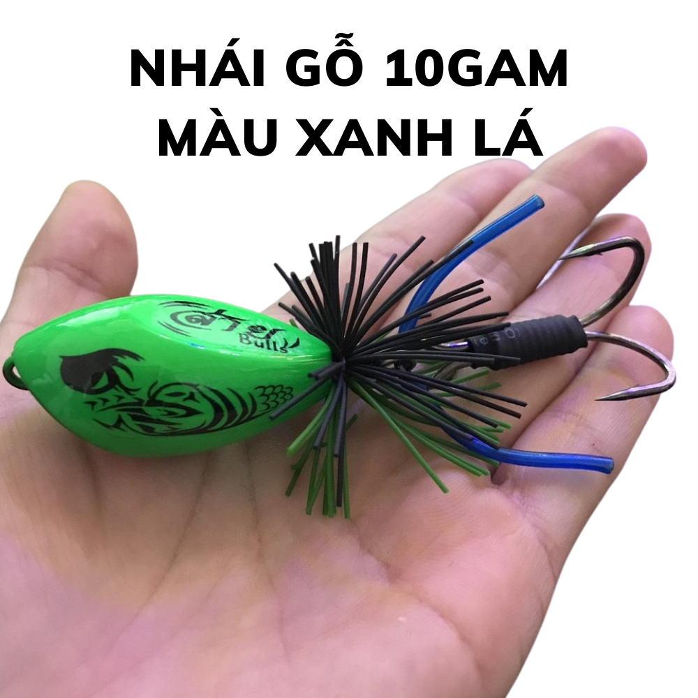 Mồi nhái câu cá lóc bull tròn lắc nặng 10gam, nhái gỗ câu lure lóc bông đồng với lưỡi chống vướng câu hiệu quả ở nhiều địa hình khác nhau