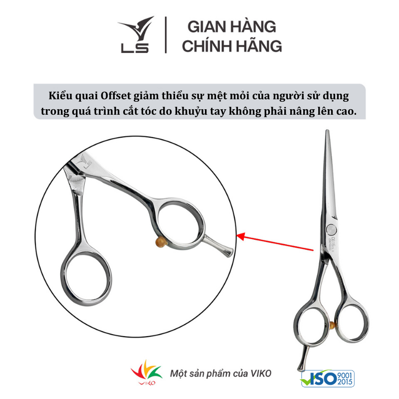 Kéo cắt tóc LS lưỡi thẳng quai offset cân đối xứng đỡ ngón cố định CB15/5.5