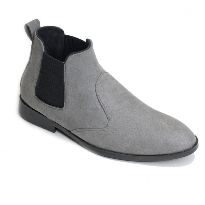 Giày Chelsea Boot Nam Cổ Chun Da Búc Xám Phong Cách Hàn Quốc - CB520-bucxamhun- Kèm Độn Đế Cao Su