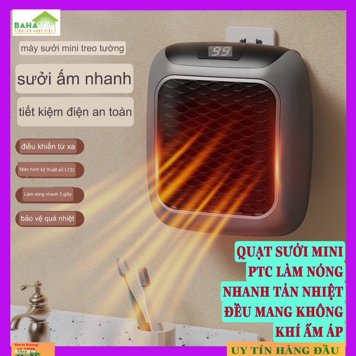 QUẠT SƯỞI MINI PTC LÀM NÓNG NHANH TẢN NHIỆT ĐỀU MANG KHÔNG KHÍ ẤM ÁP "BAHAMAR" Điều khiển từ xa không dây, ấm áp và thoải mái