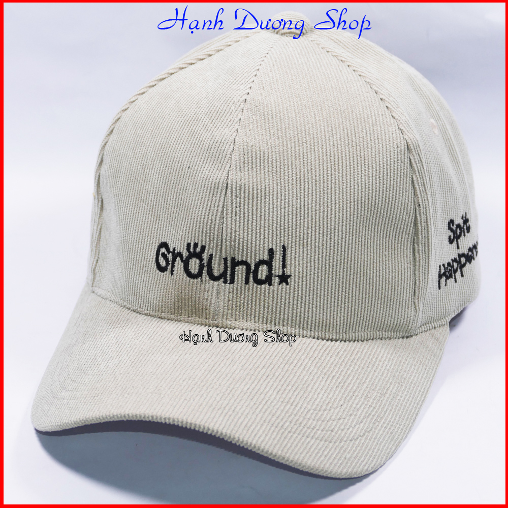Nón kết nhung tăm thêu chữ Ground, chất liệu vải nhung tăm gân nổi, phong cách thời trang cá tính - Hạnh Dương