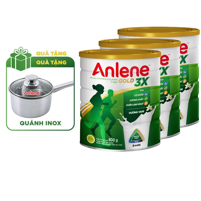 Combo 03 Sữa Bột Anlene Gold 3X Hương Vanilla - Tặng quánh inox