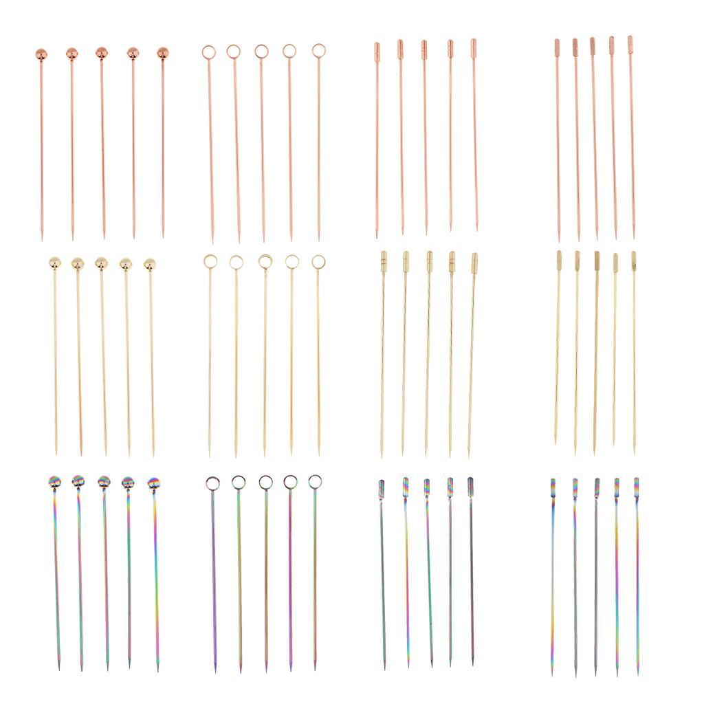 2-3pack 5Pcs/set Stainless steel Cocktail Picks Cocktail Fruit Sticks Bar Tools