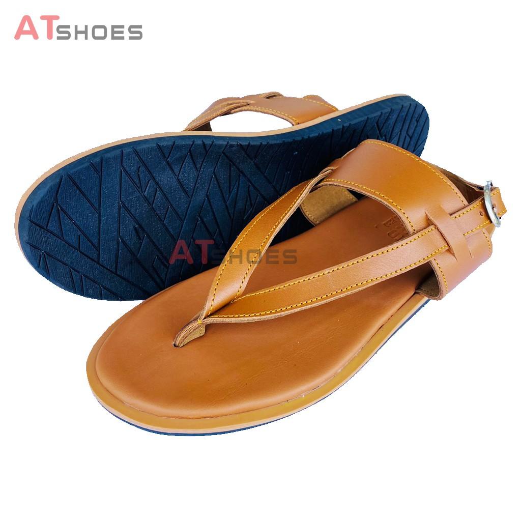 Sandal Unisex Da Bò Thật Không Thấm Nước Kiểu Dáng Thời Trang Atshoes XDD11(Đen - Nâu