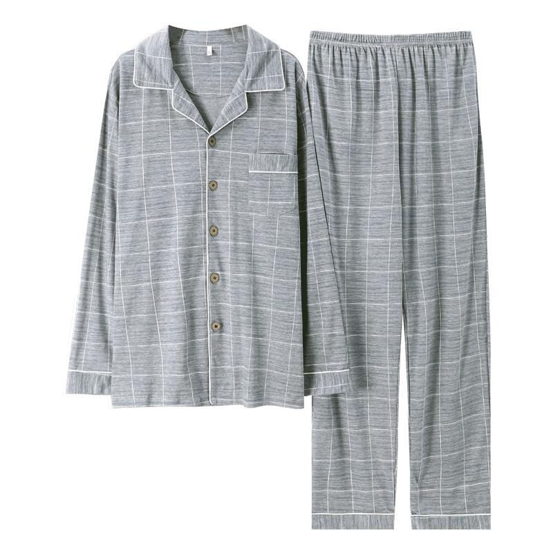 1601-Bộ Pijama nam dài tay chất cotton 100% họa tiết caro phù hợp mọi lứa tuổi, size L-3XL