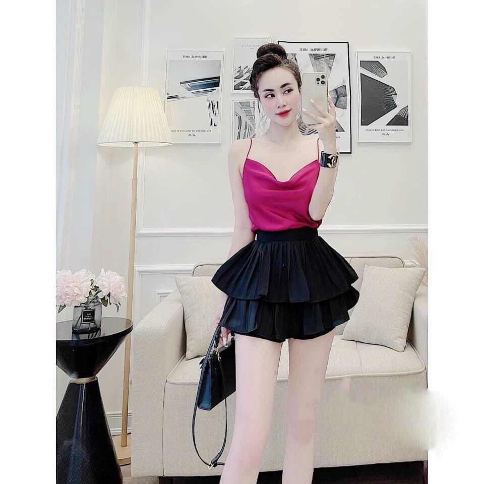 Áo Lụa 2 dây Cổ Đổ Hàn Quốc, Lụa Tơ Tằm Cao Cấp Hàng Loại 1