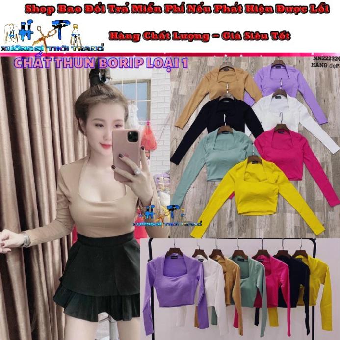 Áo kiểu croptop nữ đẹp ôm body tay dài cổ vuông sexy phong cách hàn quốc cực dễ thương mẫu mới thời trang 2021-A22  -TE