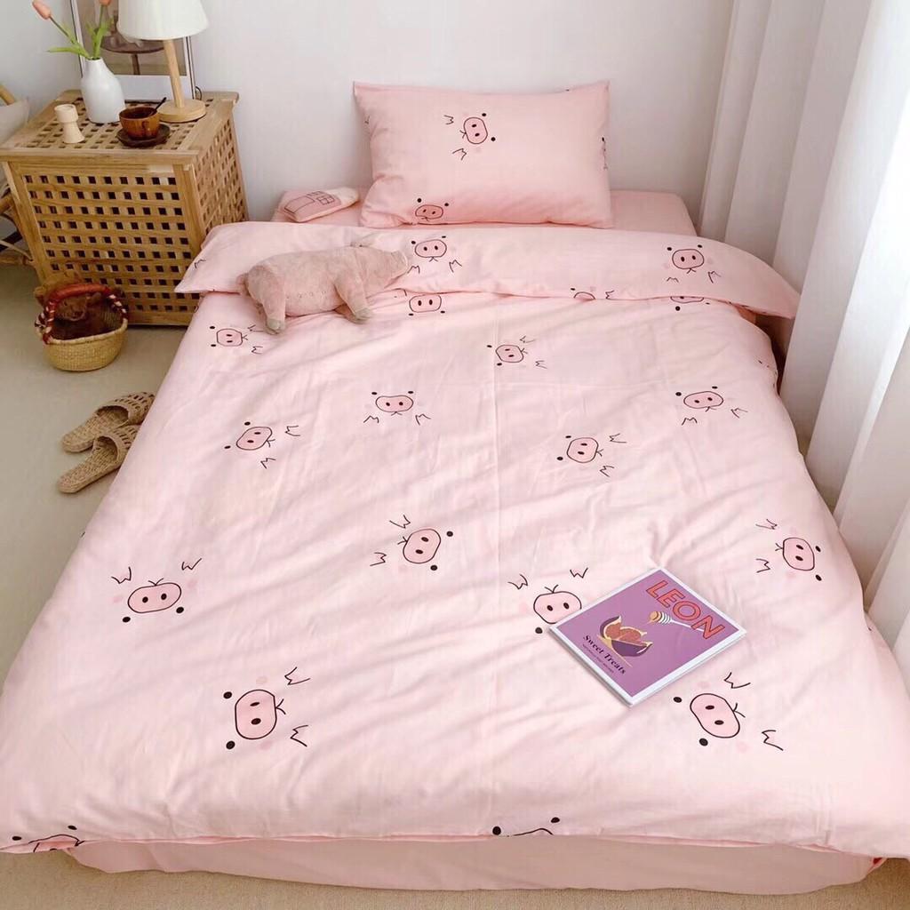 Bộ chăn ga gối phong cách Hàn Quốc lợn hồng