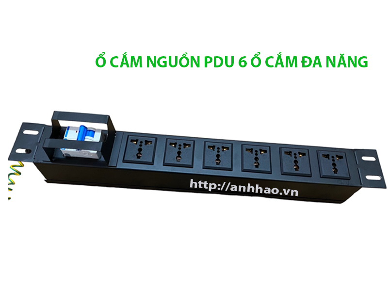 Ổ cắm nguồn, thanh nguồn PDU 6 ổ cắm 3 chấu đa năng dùng lắp ngang cho tủ rack