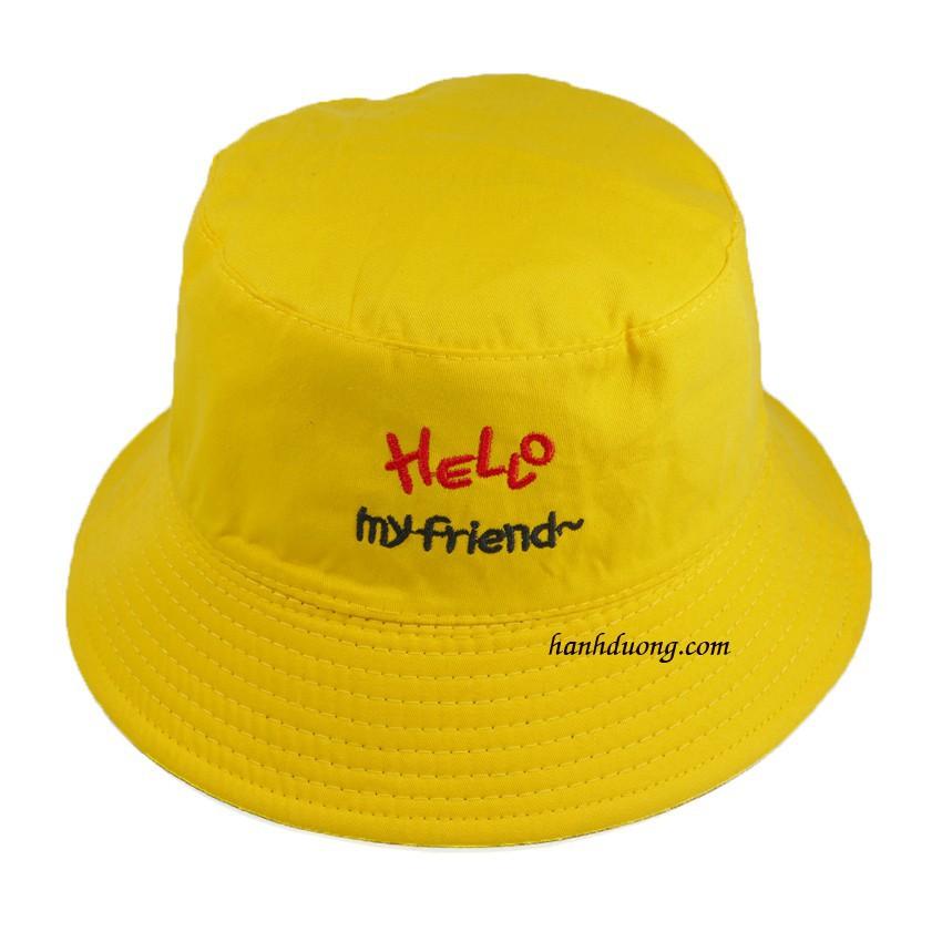 Nón bucket 2 mặt Hello My Friend mũ tai bèo nữ vành nhỏ được may với chất liệu cotton cao cấp, thoáng mát