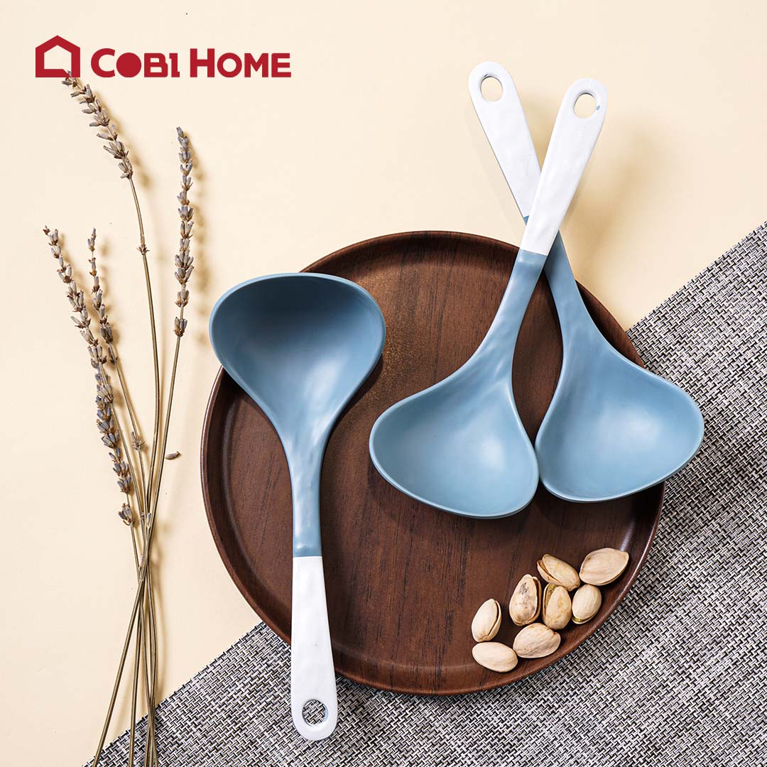 muỗng canh (thìa) cán dài,  cao cấp bằng Melamine - 2 kiểu màu xanh