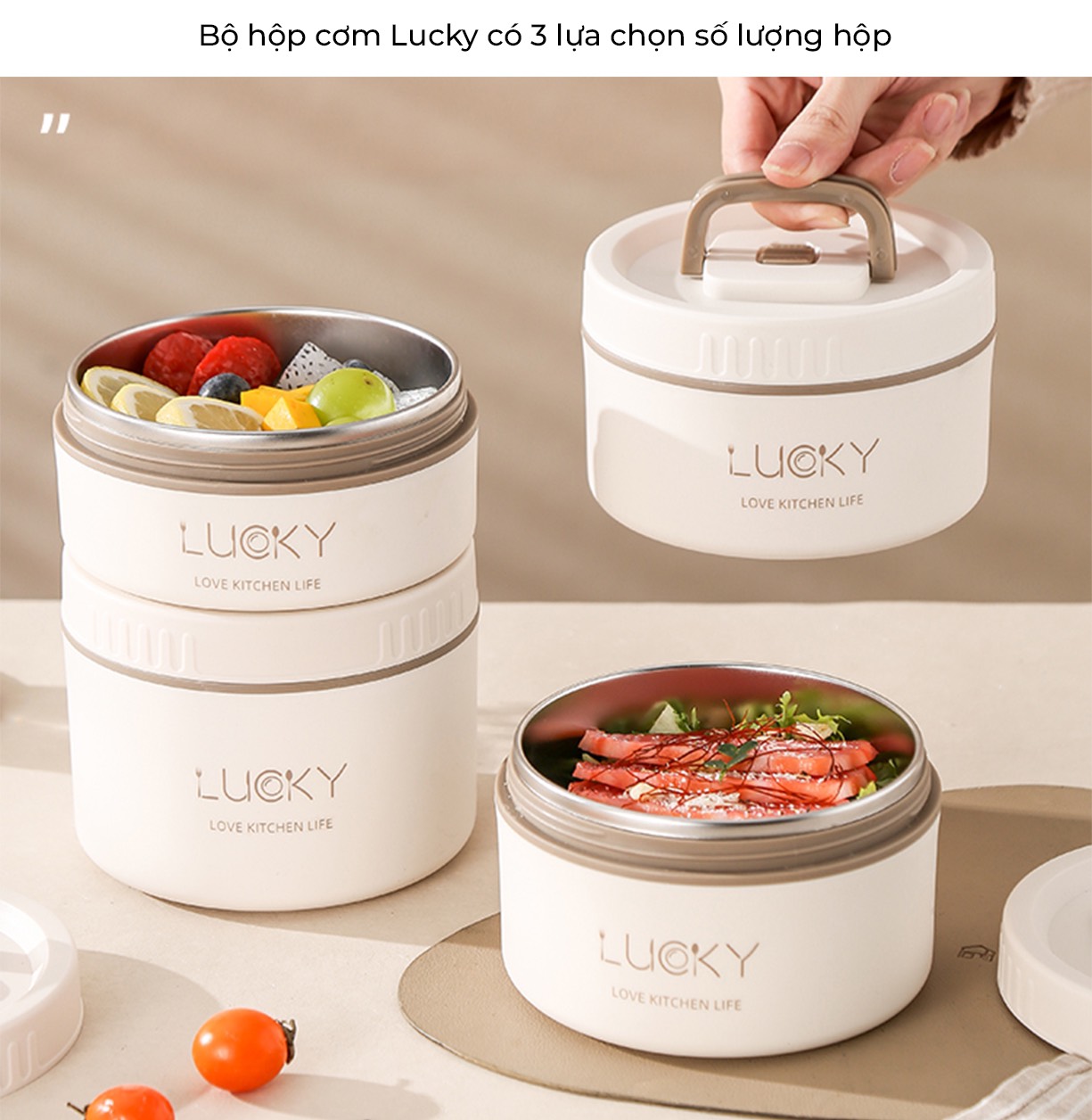 Hộp cơm giữ nhiệt Lucky 3 tầng