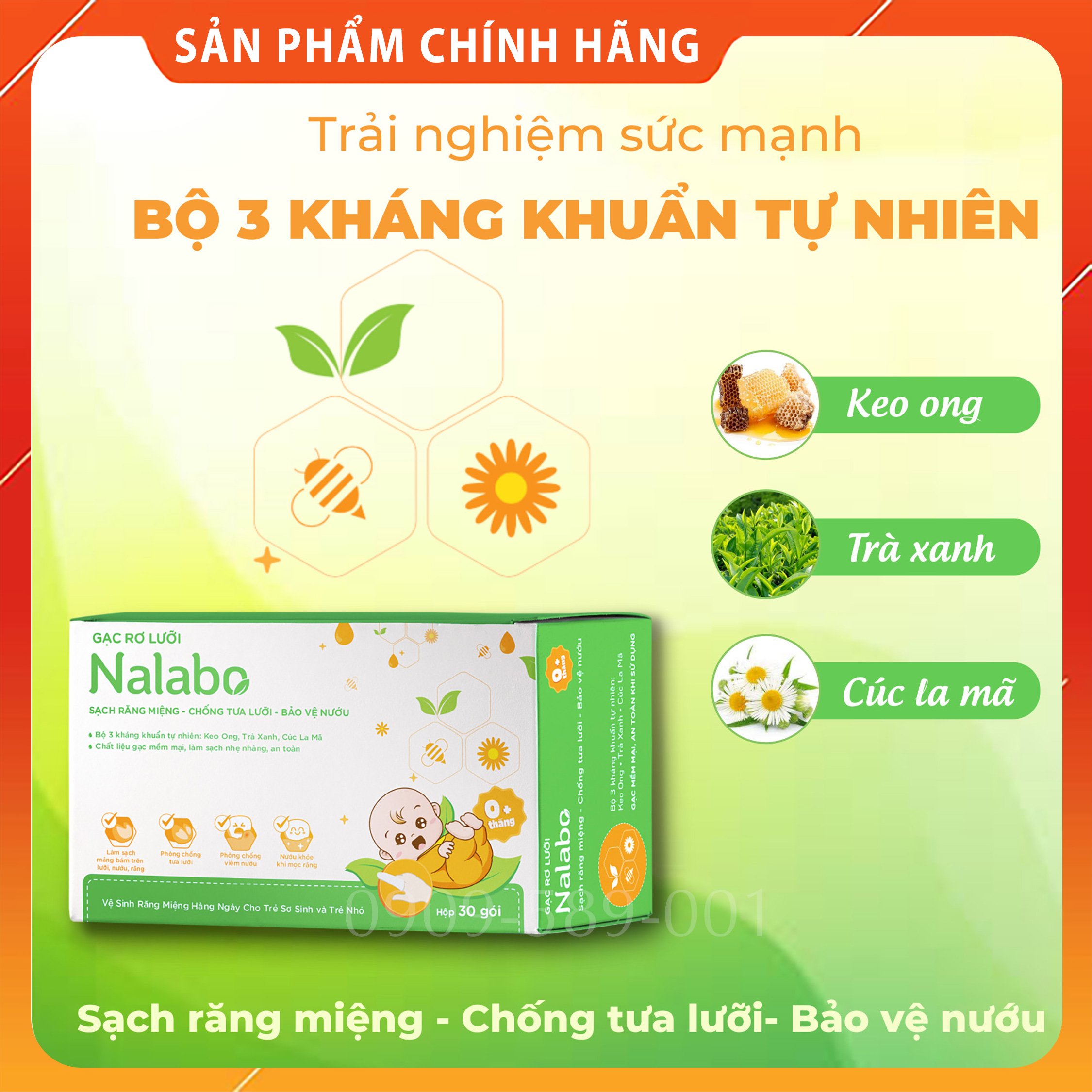 Gạc rơ lưỡi cho bé Nalabo DKPharma Hộp 30 gói - Gạc tưa lưỡi, rơ lưỡi, vệ sinh răng, chăm sóc răng miệng cho trẻ