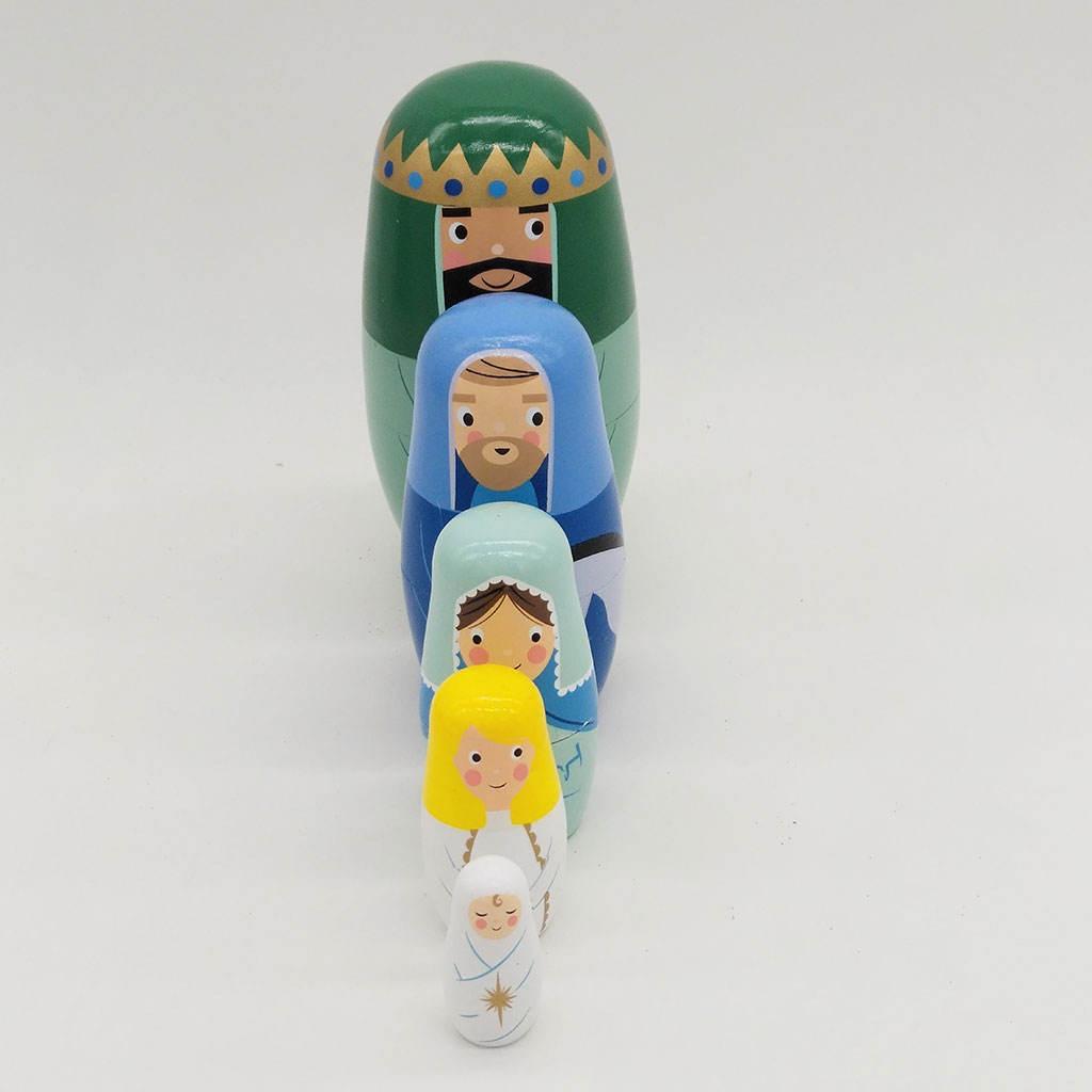 Set of 5 Cartoon Matryoshka Wooden Russian Nesting Dolls Handmade Home Decor