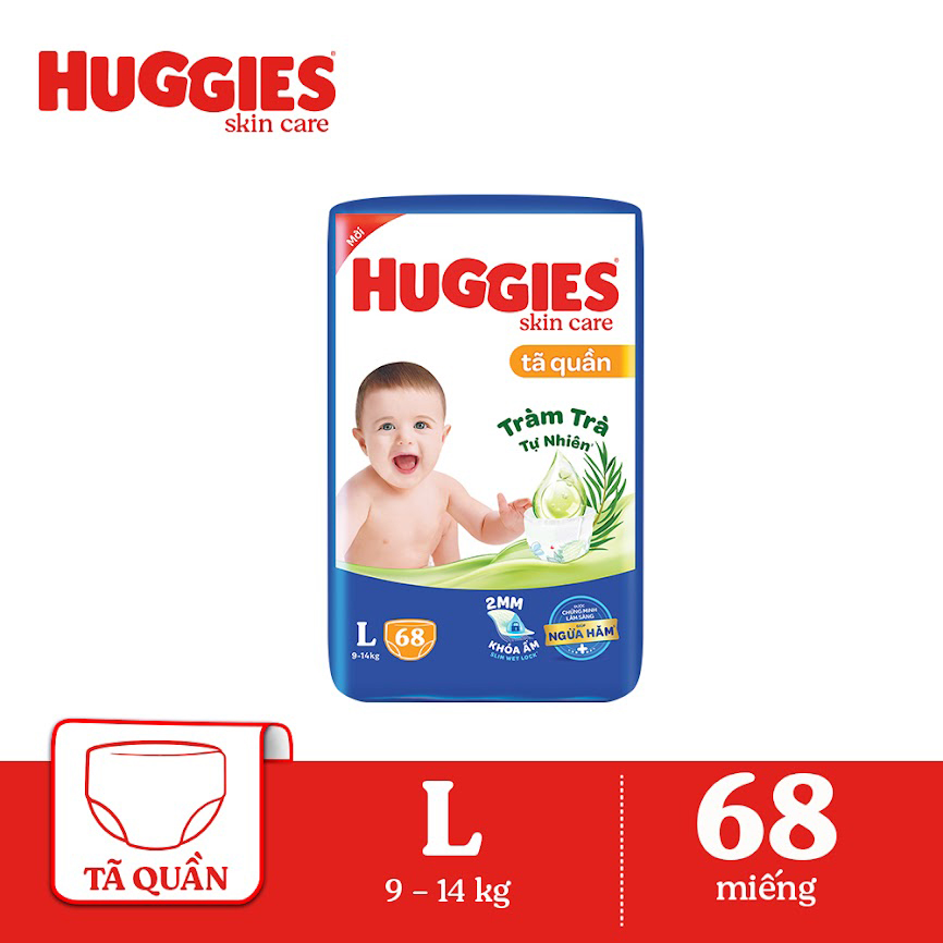 Tã/bỉm quần HUGGIES SKINCARE gói SUPER JUMBO size L 68 miếng