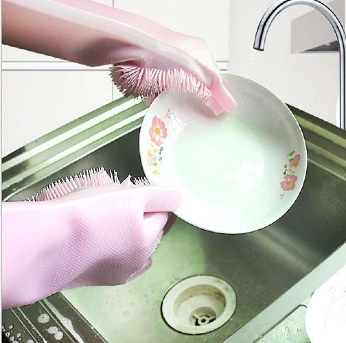 2 găng tay rửa chén thần kỳ- Găng tay silicon tạo bọt- Găng tay tạo bọt 1 đôi