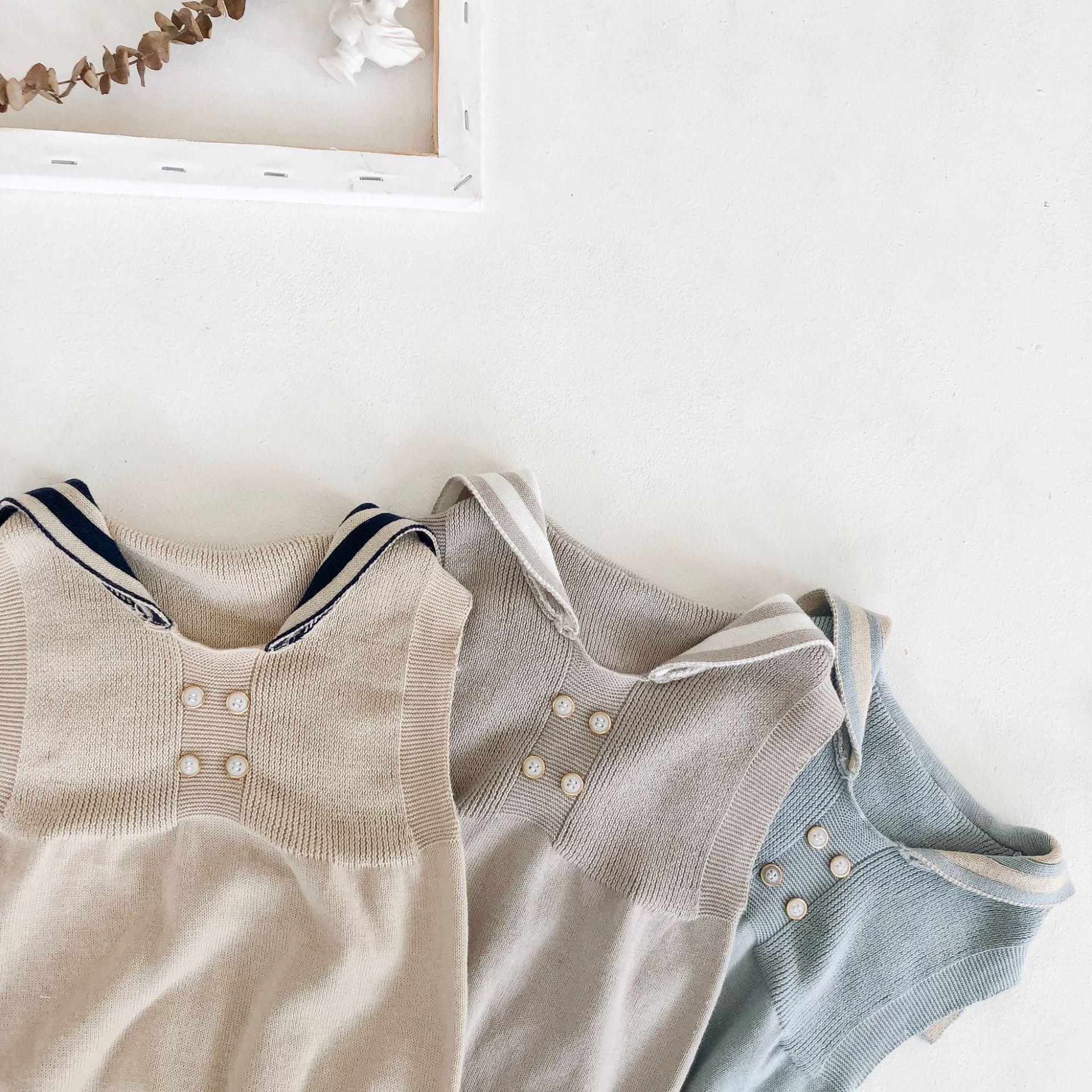 Bé Romper Áo Liền Quần Có Mũ Thủy Thủ Mùa Hè Quần Áo Bé Sơ Sinh Áo Dệt Kim Bé Trai Jumpsuit Sơ Sinh Cho Bé Gái Áo Chống Nắng Áo Liền Quần