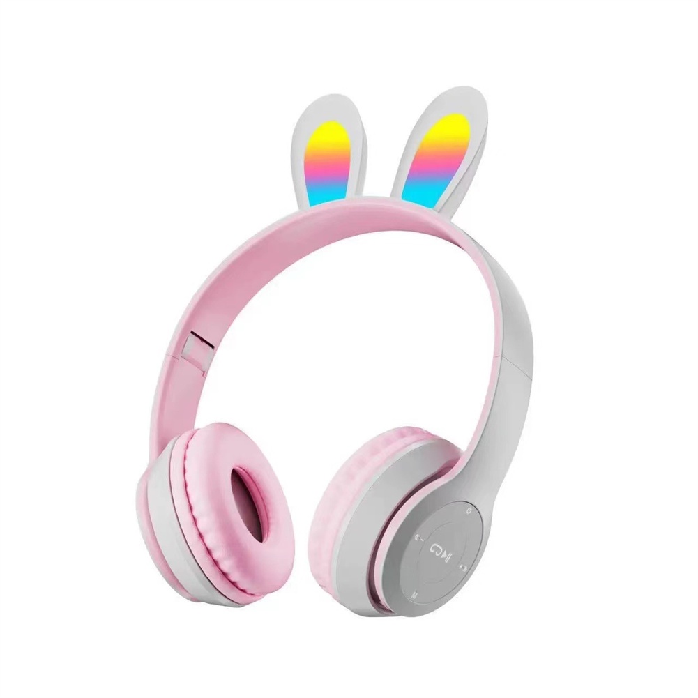 Tai Nghe Over-Ear Bluetooth P47R tai thỏ GROWNTECH có thể gập lại đèn led 7 màu dễ thương âm thanh sống động có đệm tai êm tai