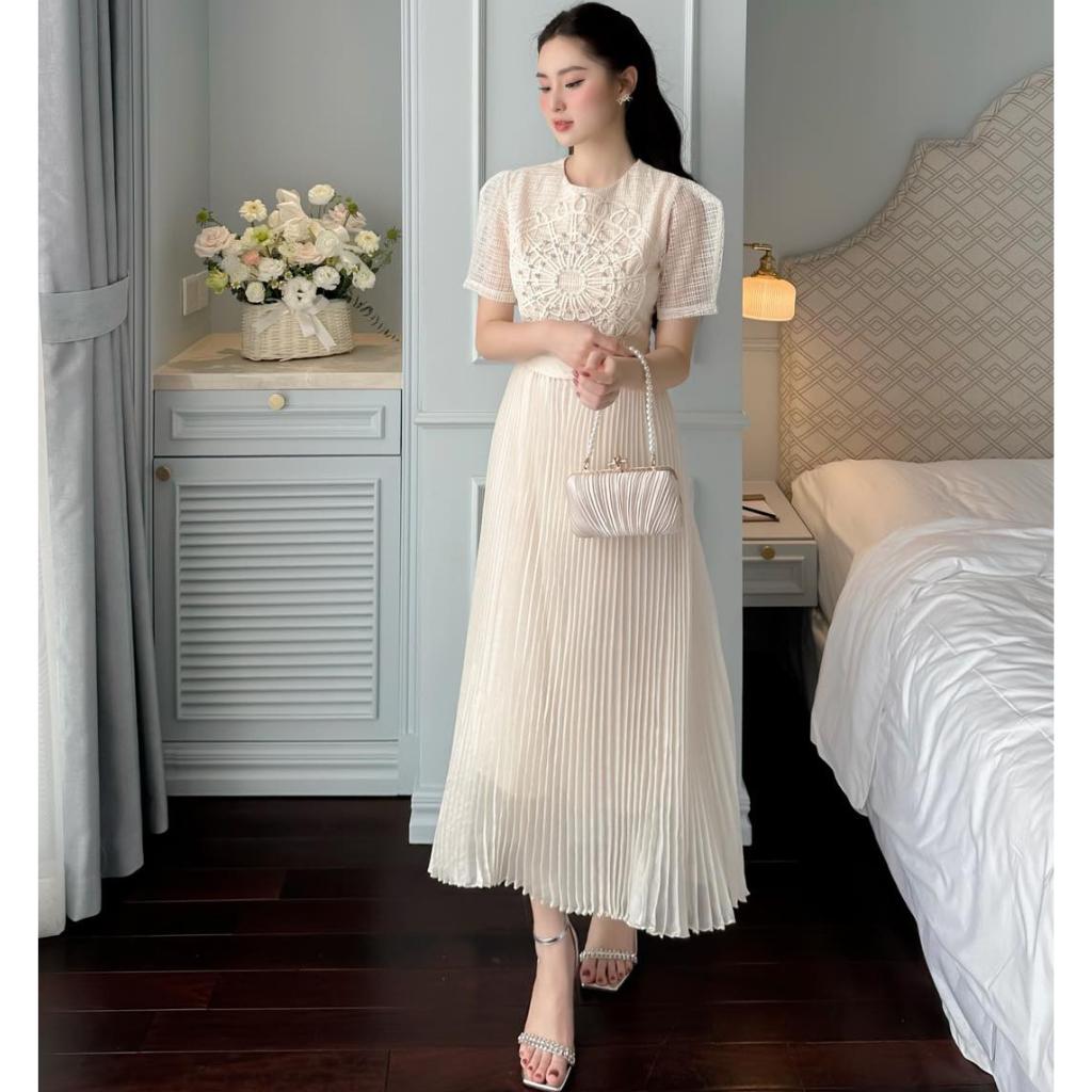 Đầm Thiết Kế MAY PS3CH26 Chất Liệu Ren Phối Trượt Nhật Đính Kết Đá - Đầm Dự Tiệc Sang Trọng Chuẩn MAY
