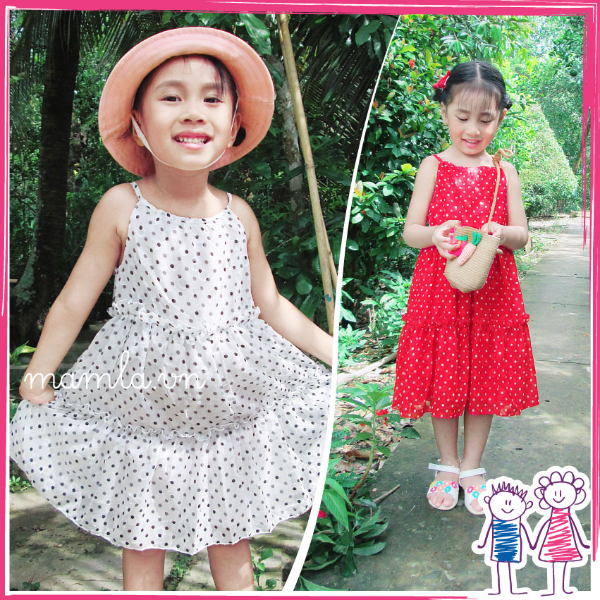 Váy đầm Bé gái Maxi hai dây chấm bi đi biển