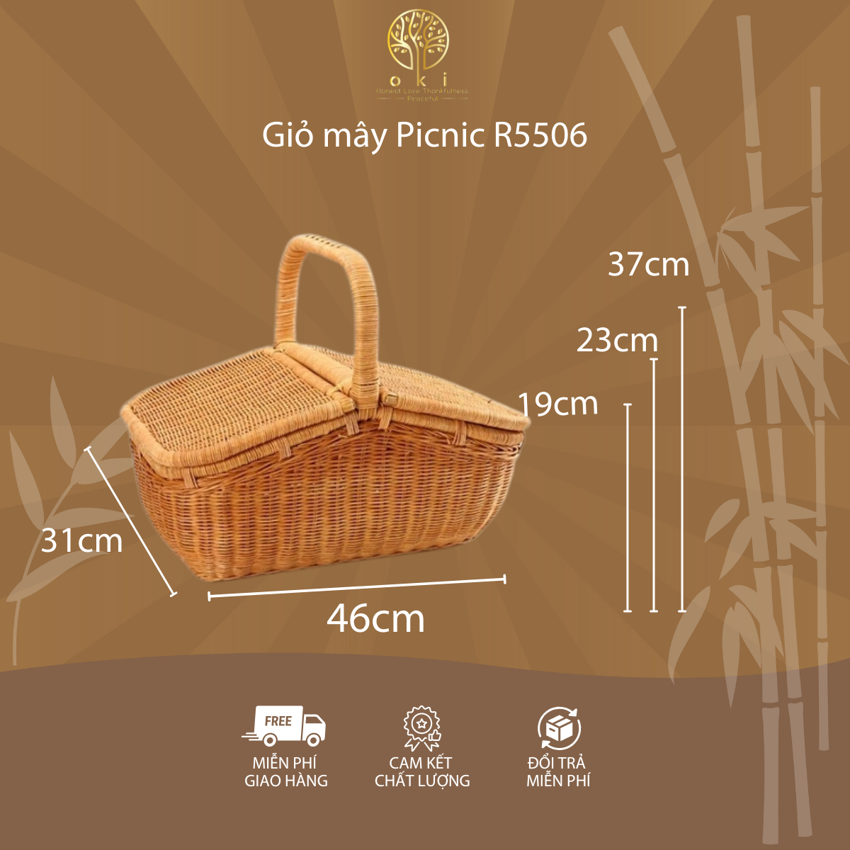 Giỏ mây Picnic R5506 - Màu tự nhiên - Mang lại cảm giác thân thiện, trang nhã