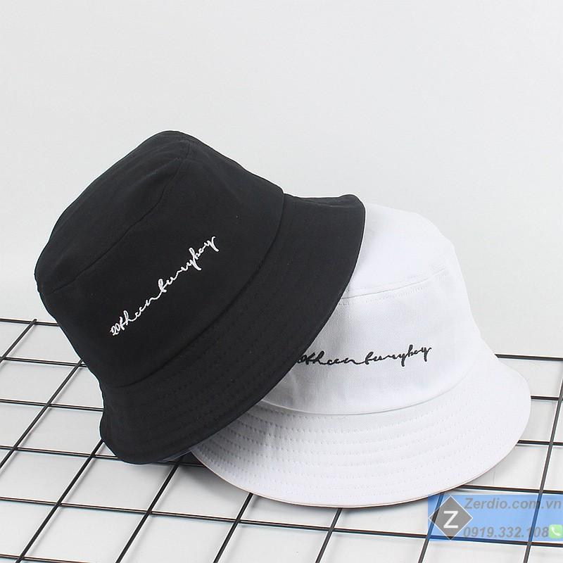 Mũ bucket tai bèo nam nữ Hàn Quốc thêu chữ ký, vải cotton cao cấp phong cách cá tính
