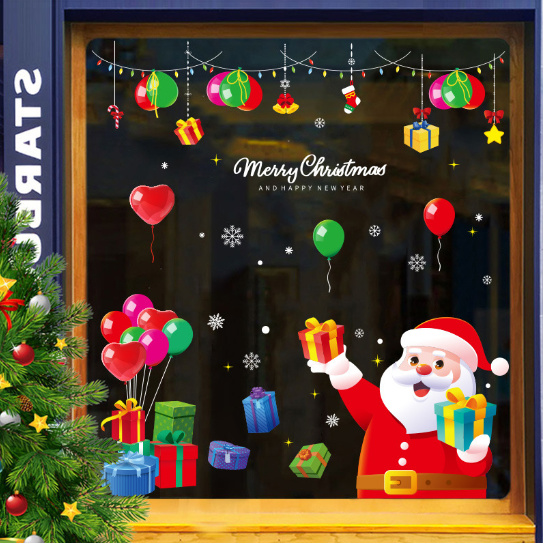 Decal trang trí Noel hít tĩnh điện - Ông già Noel cầm hộp quà