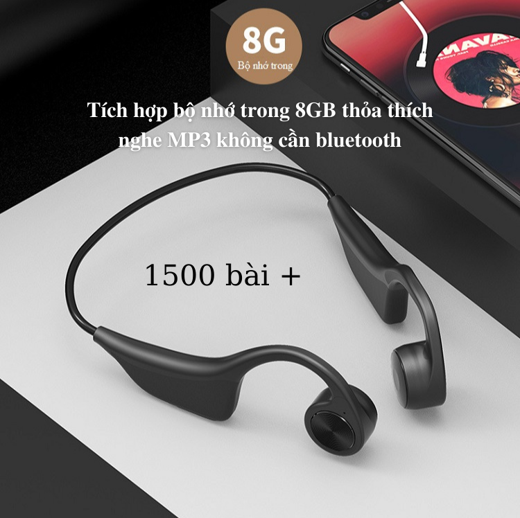 Tai Nghe Dẫn Xương B3 - (bộ nhớ trong 8GB-Dung lượng pin 160mAh, nghe 6h liên tục)