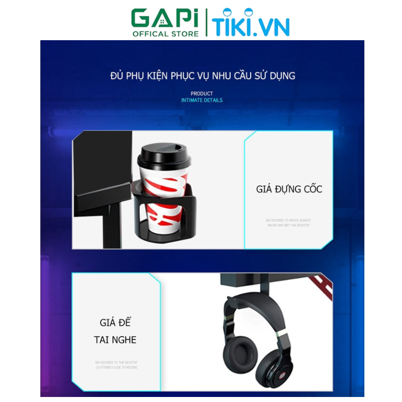 Bàn gaming GAPI chân chữ Y , bàn vi tính có đèn led tự động hiện đại, phong cách Maverick GM72