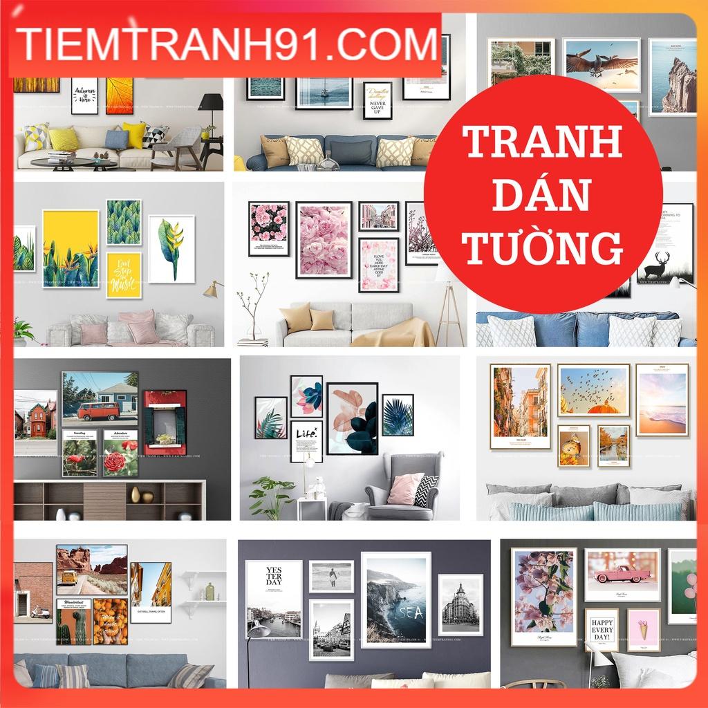 Bộ 5 tranh treo tường phòng khách, tranh dán tường siêu nhẹ, dễ lắp đặt, in theo yêu cầu