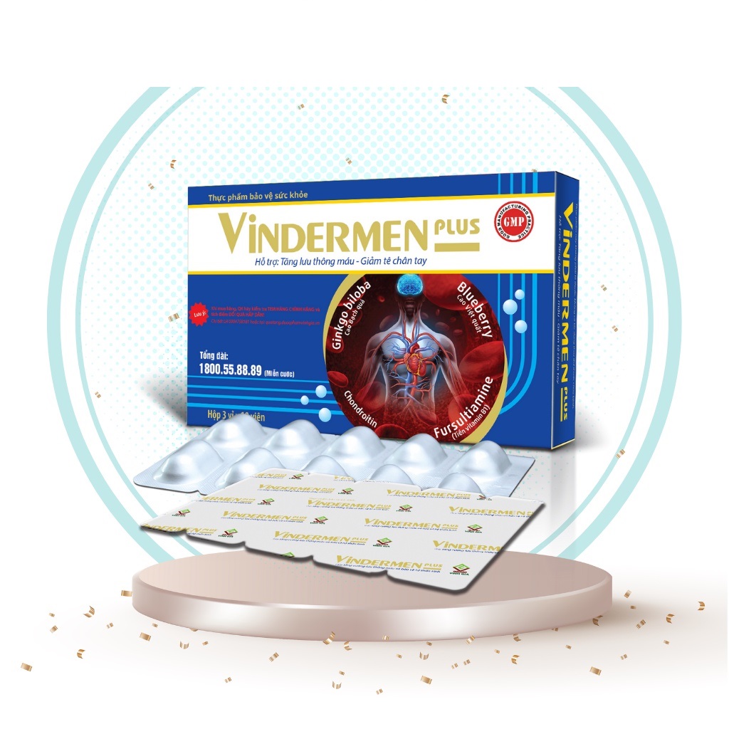 Vindermen Plus - Tăng cương lưu thông máu, thiểu năng tuần hoàn máu não - hộp 30 viên