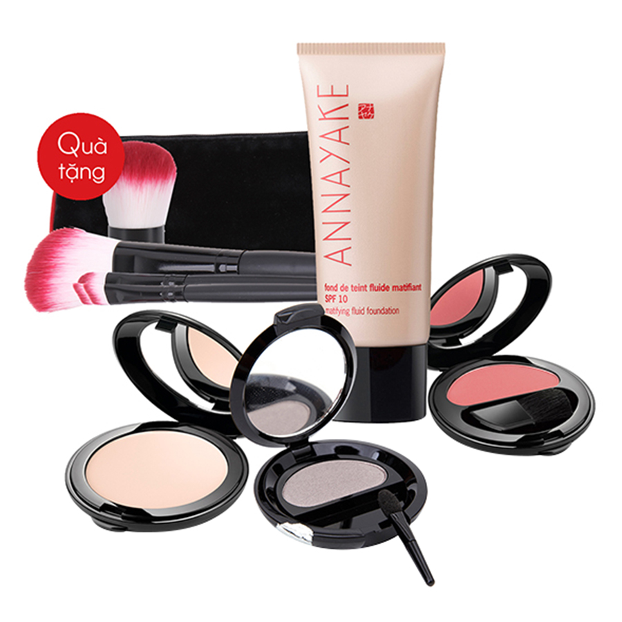 Combo Makeup Cơ Bản Annayake: Kem Nền + Phấn Phủ + Phấn Má Hồng Dâu + Phấn Mắt Tím Khói