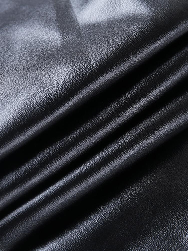 Fashion Women Winter PU Leather Pants Solid Color High Waistline Bodycon Warm Sexy Casual Trousers