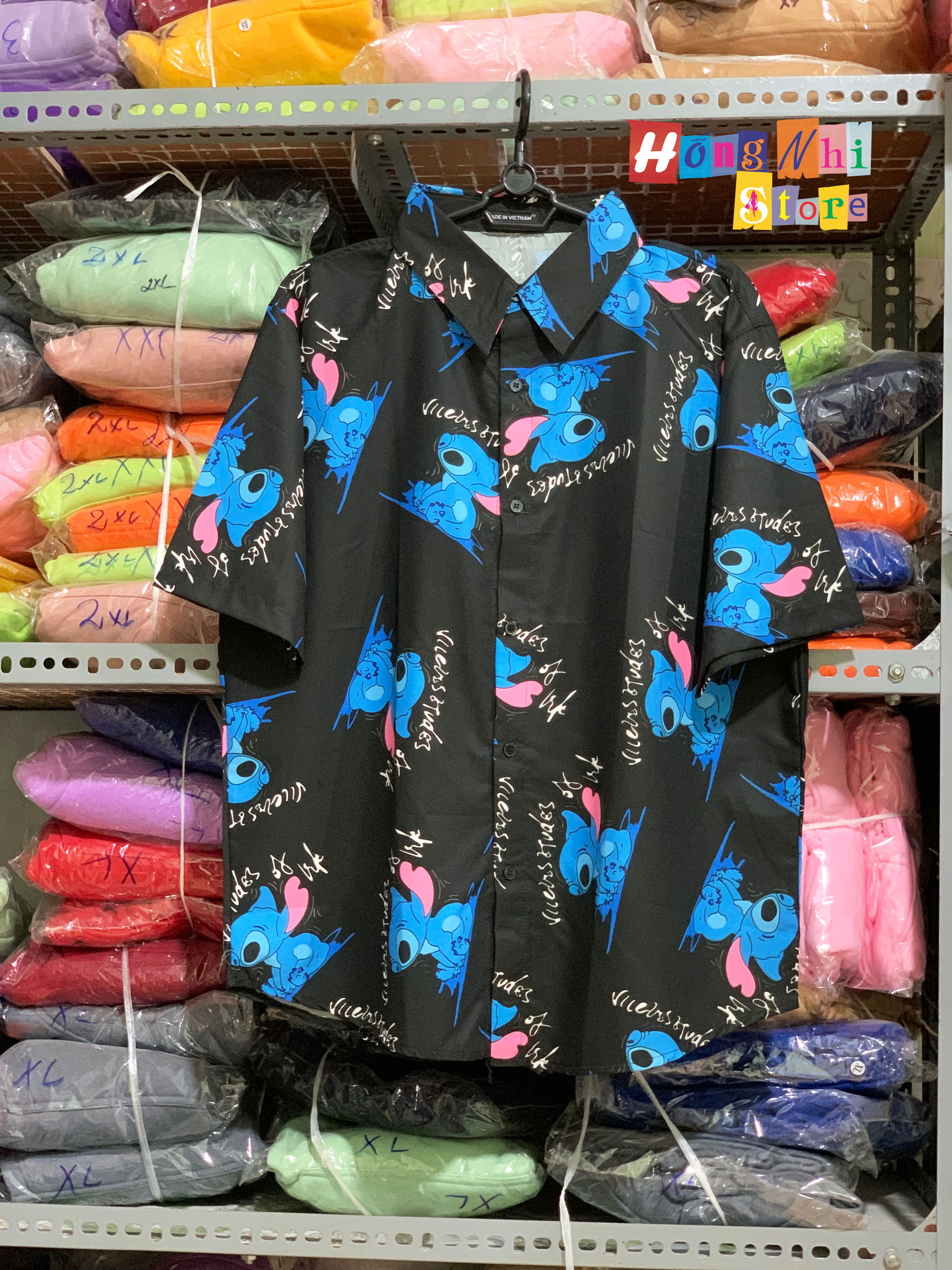 Áo Sơ Mi Hoạ Tiết Tay Lỡ Dáng Rộng, Sơ Mi Con Xanh Tay Lửng Unisex - MM
