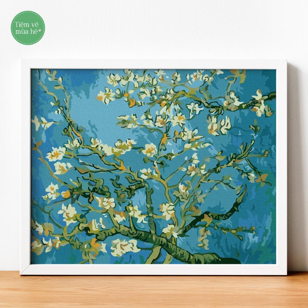 Tranh số hóa  - Hoa hạnh nhân Van Gogh đã căng khung 40x50cm 28 màu